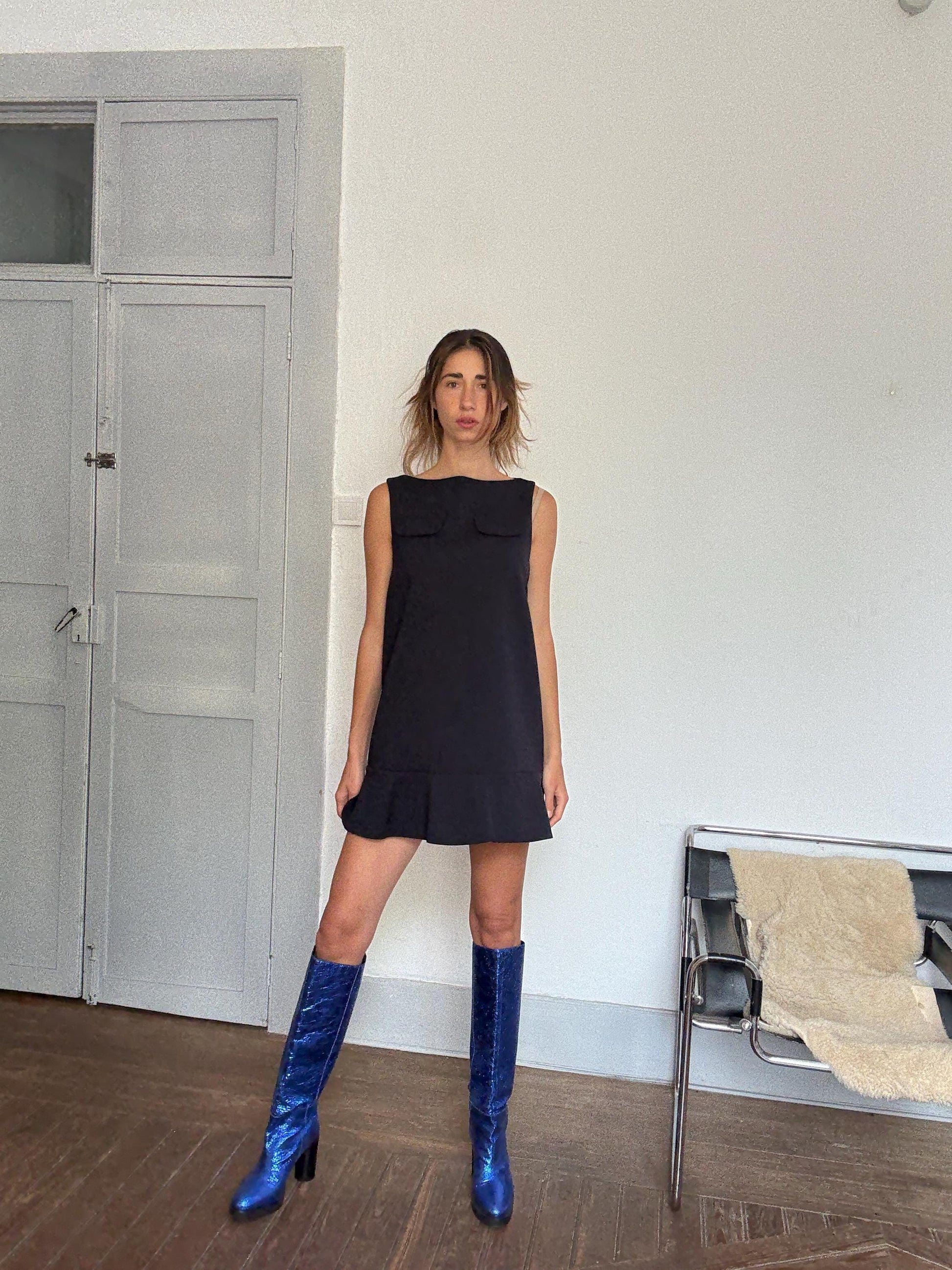 Marni Designer Mini Dress – Winter Edition 2013 | Vintage Dark Navy Sleeveless Shift Dress, Size M/L