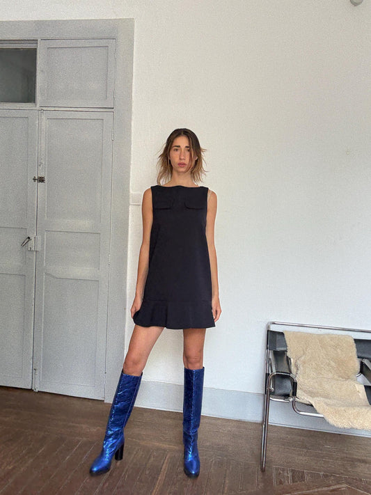 Marni Designer Mini Dress – Winter Edition 2013 | Vintage Dark Navy Sleeveless Shift Dress, Size M/L