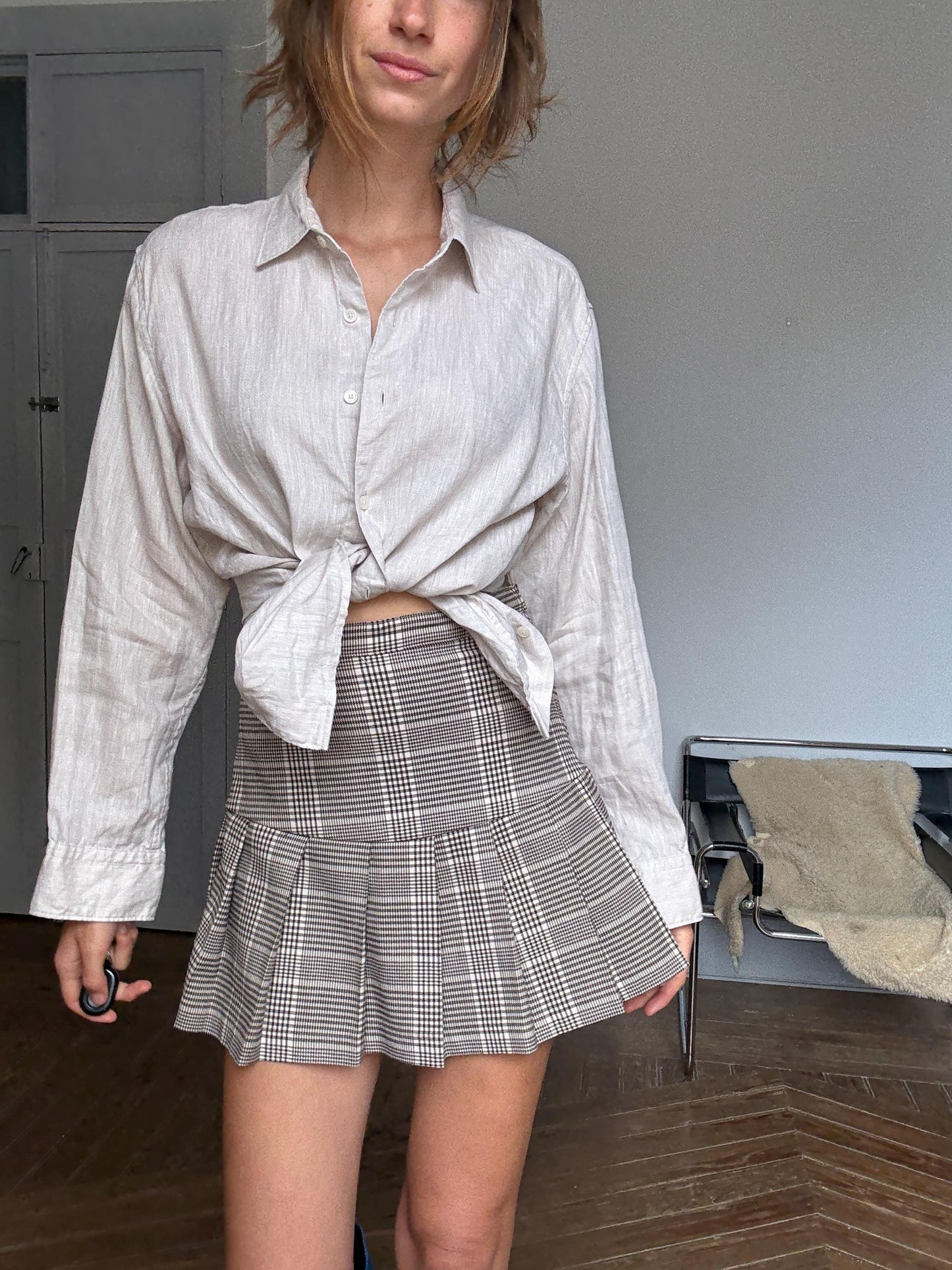 Vintage 100% Linen Oatmeal Shirt by Uniqlo – Unisex Fit, Oversized or Knotted Crop Style, Earthy Minimal Look, Size M