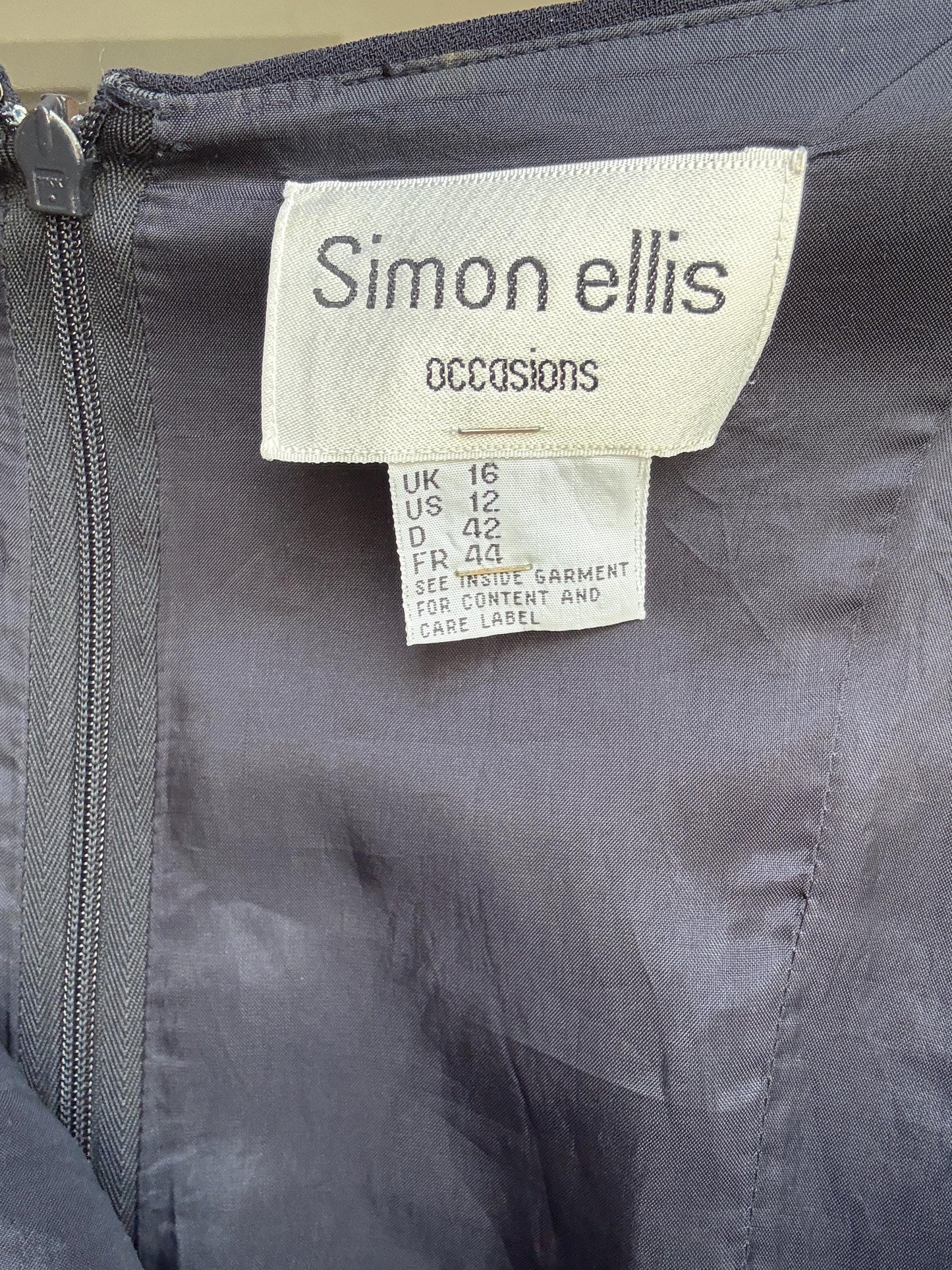 Vintage Navy Blue Slip Dress by Simon Ellis – Elegant Minimalist Occasion Dress, Size L / UK 16 / US 12