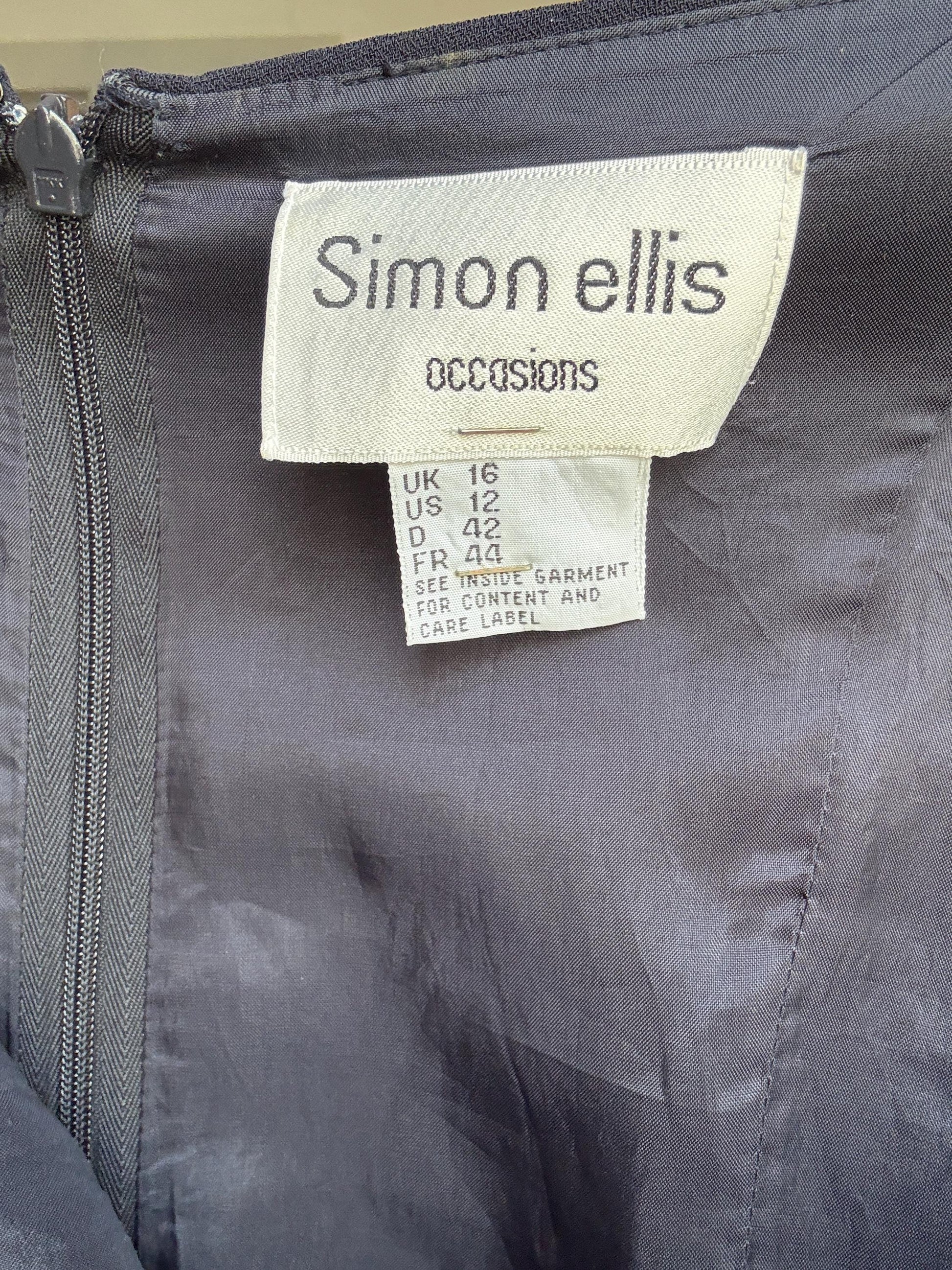 Vintage Navy Blue Slip Dress by Simon Ellis – Elegant Minimalist Occasion Dress, Size L / UK 16 / US 12