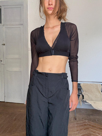 Annette Görtz Black Wide Leg Trousers — fabric close-up