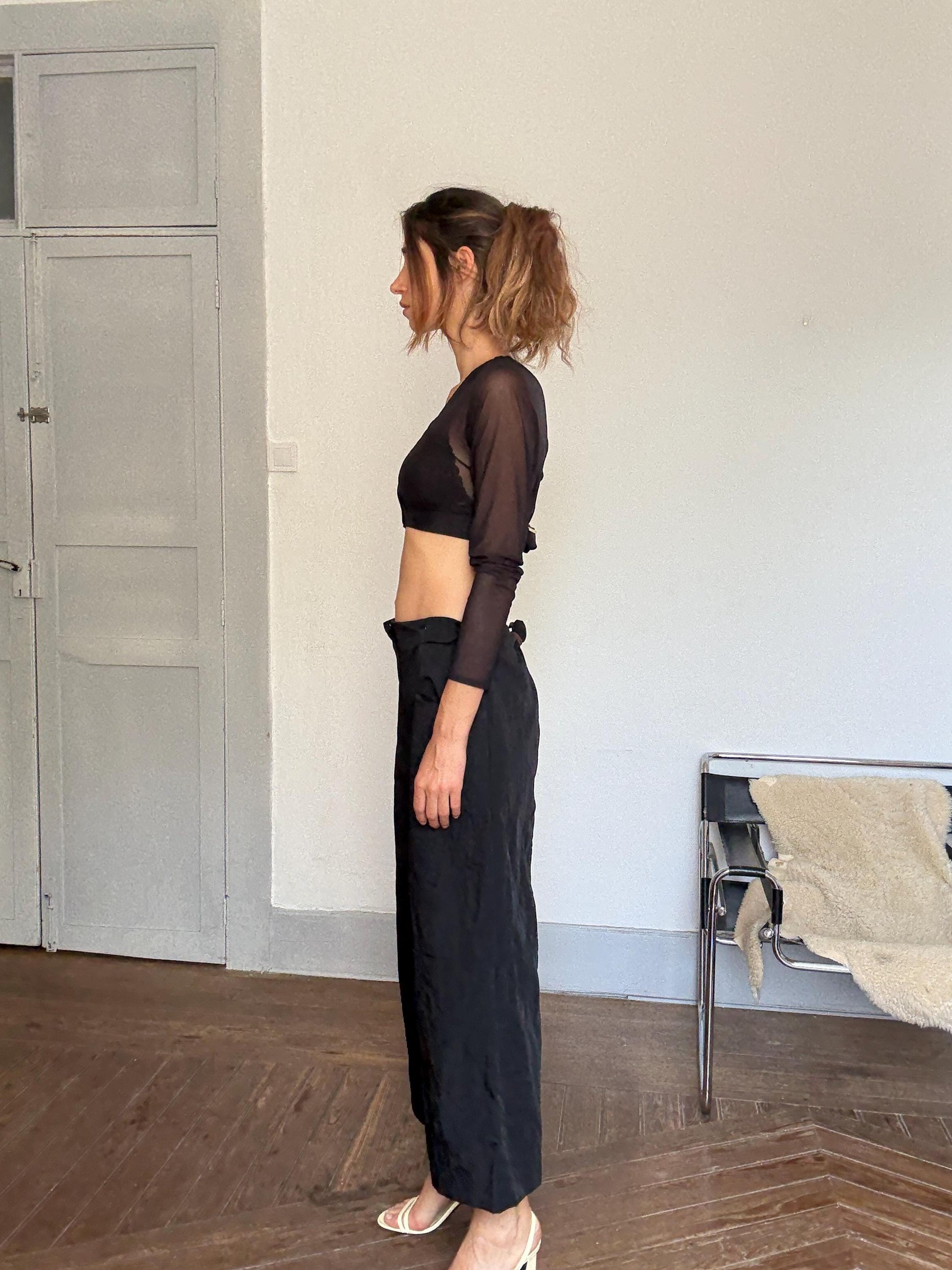 Annette Görtz wide leg cropped trousers in black – minimalist avant-garde Berlin style, made in Germany, size 40, designer piece