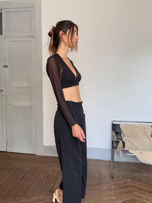 Annette Görtz wide leg cropped trousers in black – minimalist avant-garde Berlin style, made in Germany, size 40, designer piece