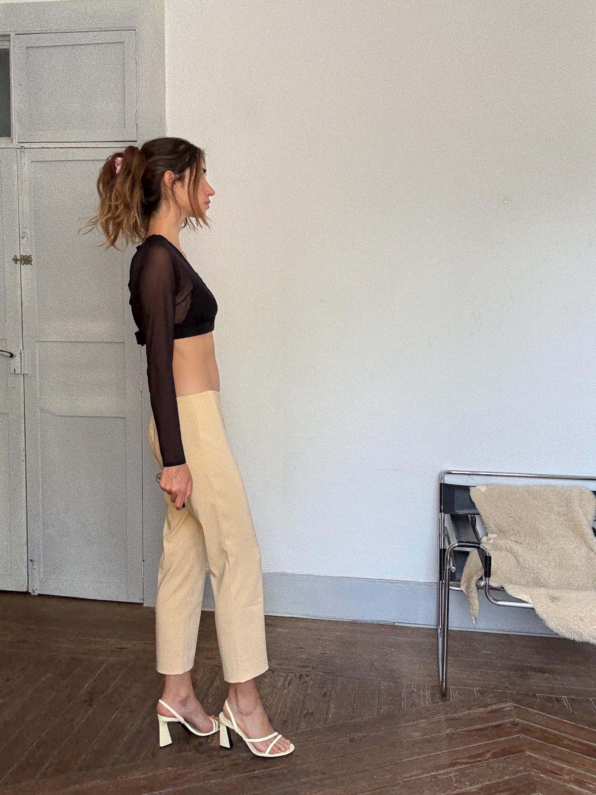 Vintage Versace Jeans Couture high waist beige trousers – made in Italy designer pants, size IT 42, Y2K minimalist luxury