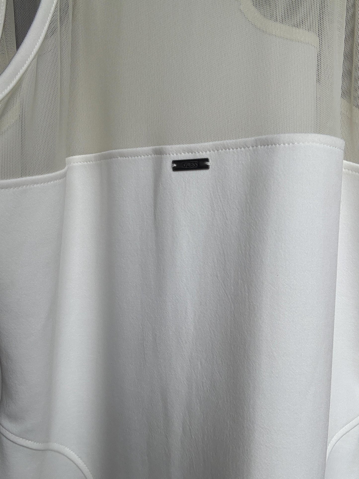 GUESS White Bodycon Mini Dress – Mesh Panel Clubwear – Size L – Y2K Vibes