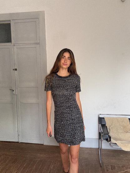 Luxe Beaded Tweed Mini Dress — back view