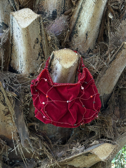 Vintage Deep Red Velvet Evening Handbag