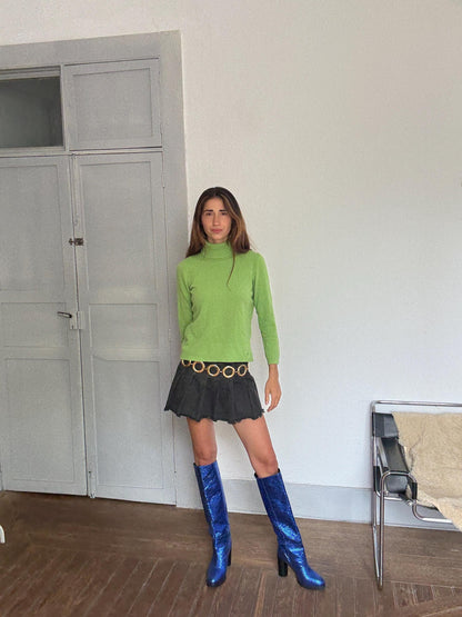 Vintage Green Merino Wool Turtleneck Sweater — back view