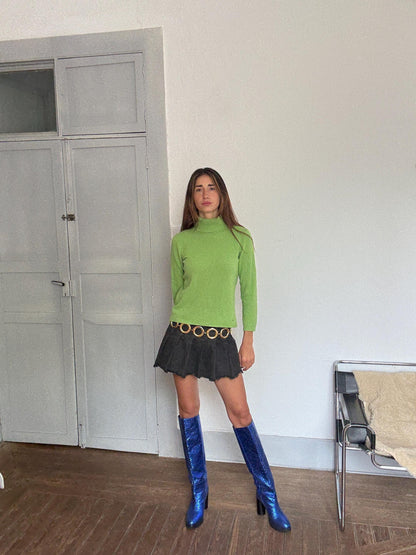 Vintage Green Merino Wool Turtleneck Sweater — additional view 6