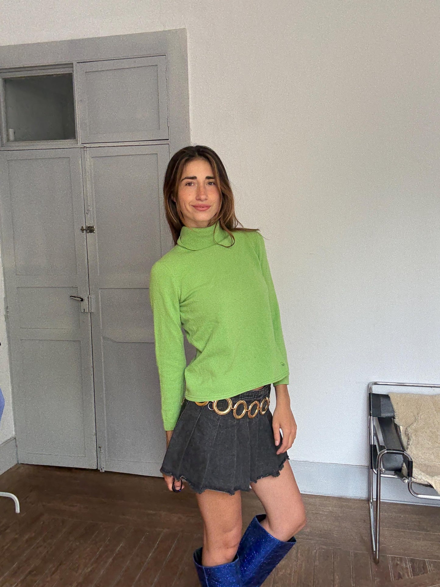 Vintage Green Merino Wool Turtleneck Sweater – United Colors of Benetton Y2K Cozy Knit Jumper Sustainable fashion