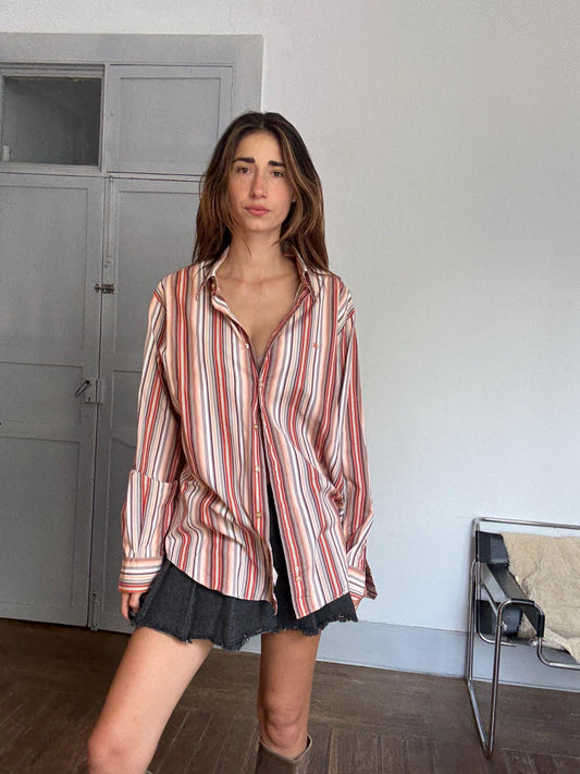 Vintage Burberry Striped Shirt Cotton Feel Size 5 — Kate Moss Style 90s Runway Grunge Preppy Oversized Fit Classic Designer Staple