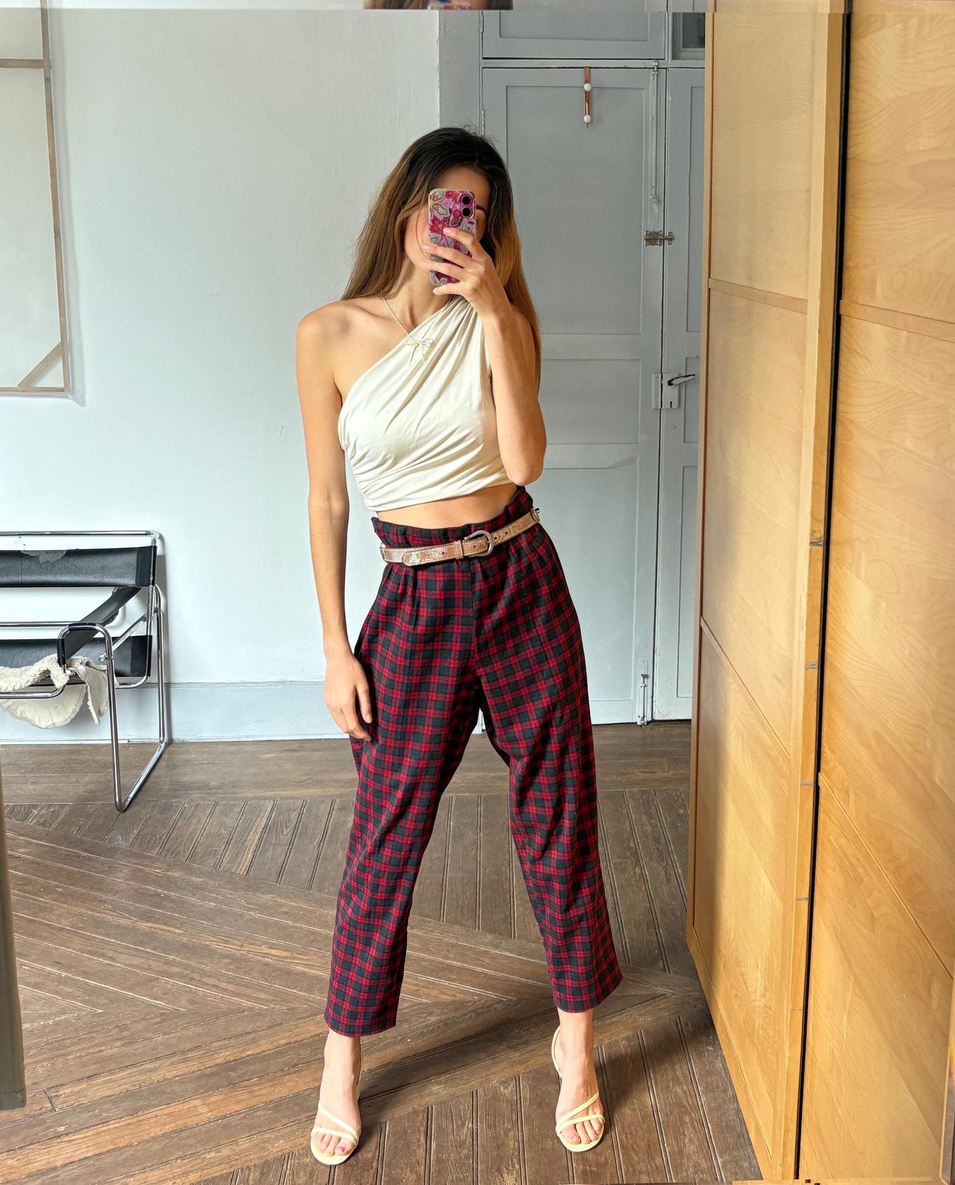 Vintage wool blend plaid trousers