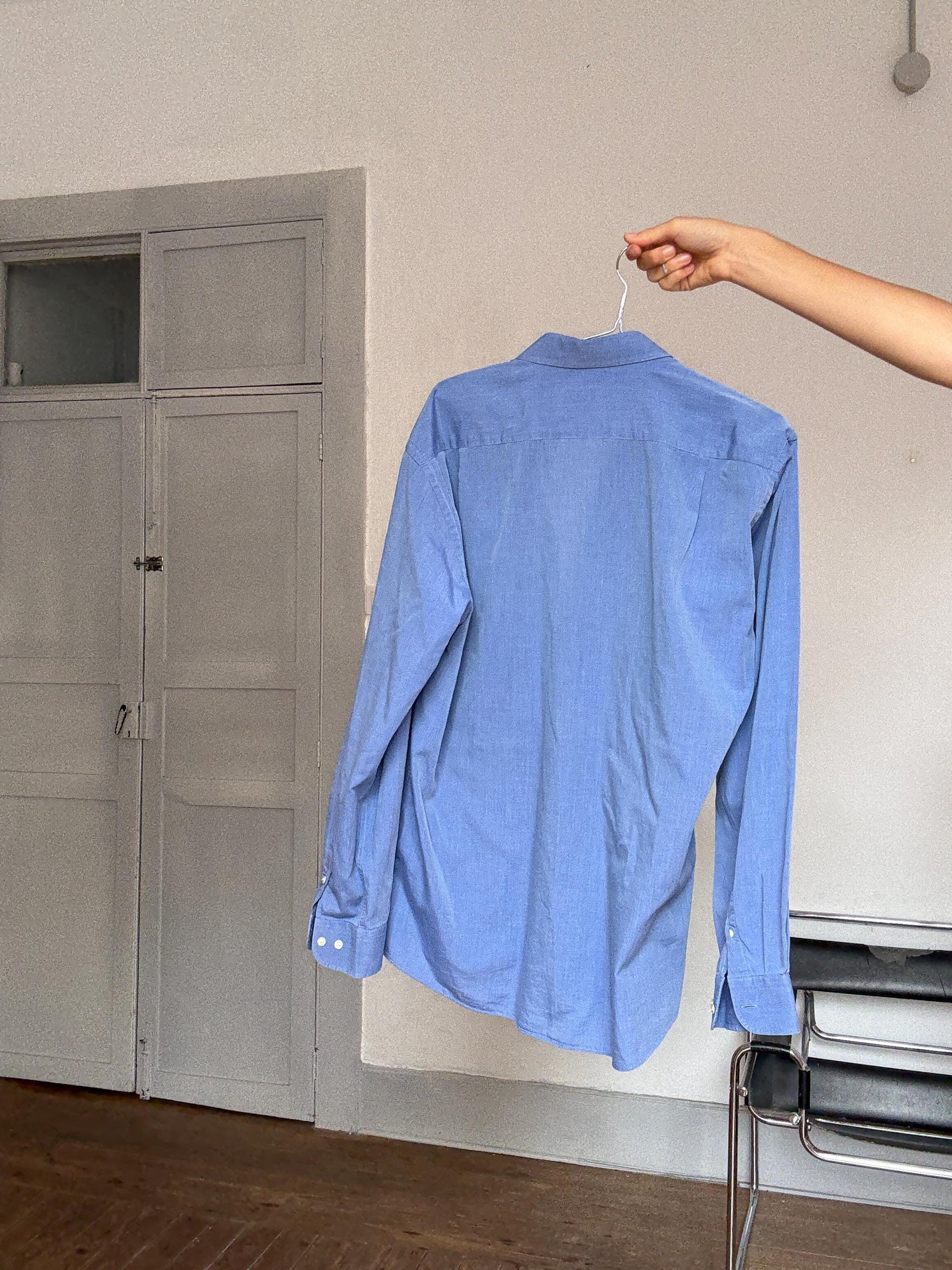 Vintage Massimo Dutti Blue Cotton Shirt – Oversized Boyfriend Fit – Dark Academia Preppy Unisex Button Down