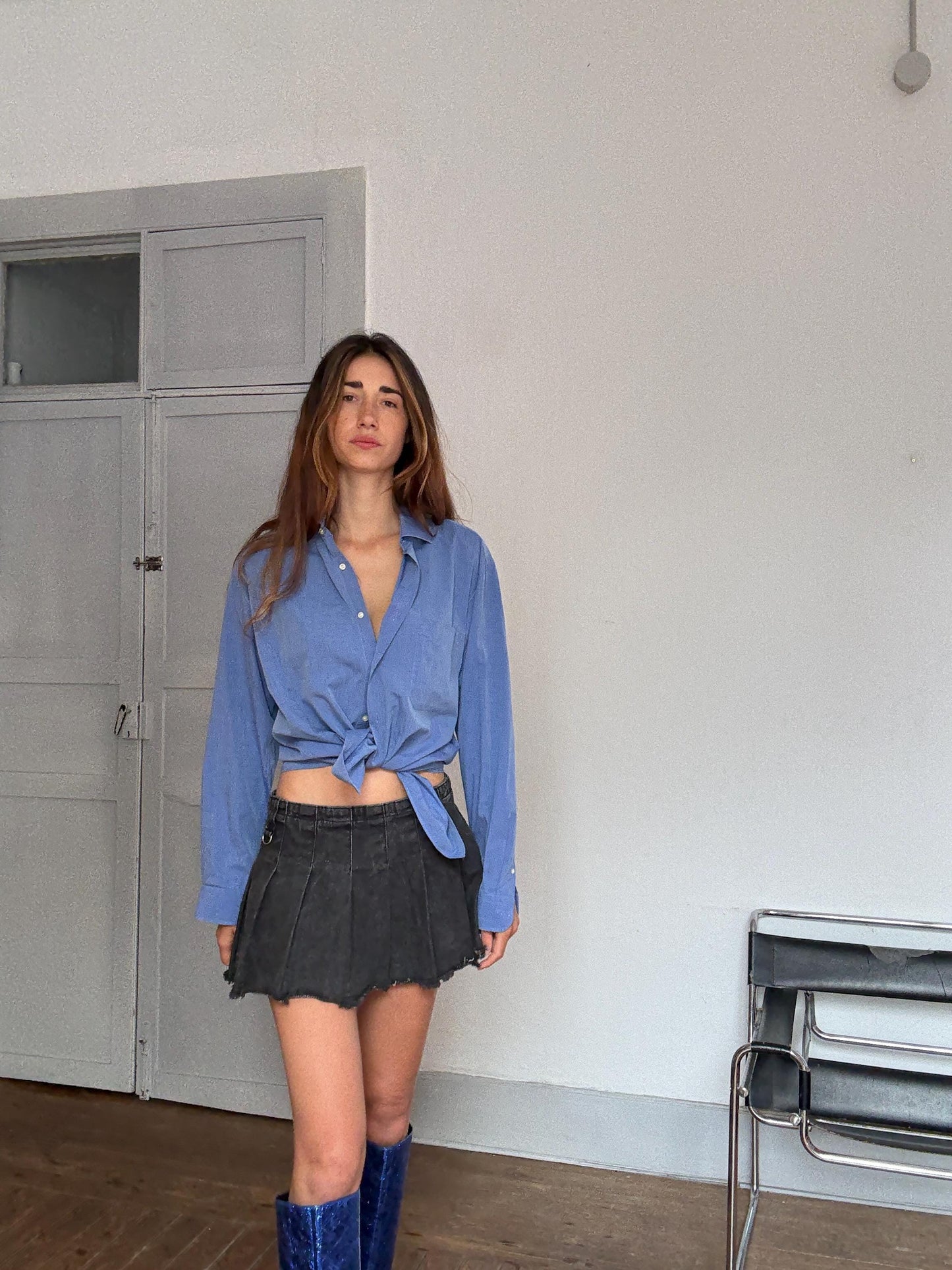 Vintage Massimo Dutti Blue Cotton Shirt – Oversized Boyfriend Fit – Dark Academia Preppy Unisex Button Down