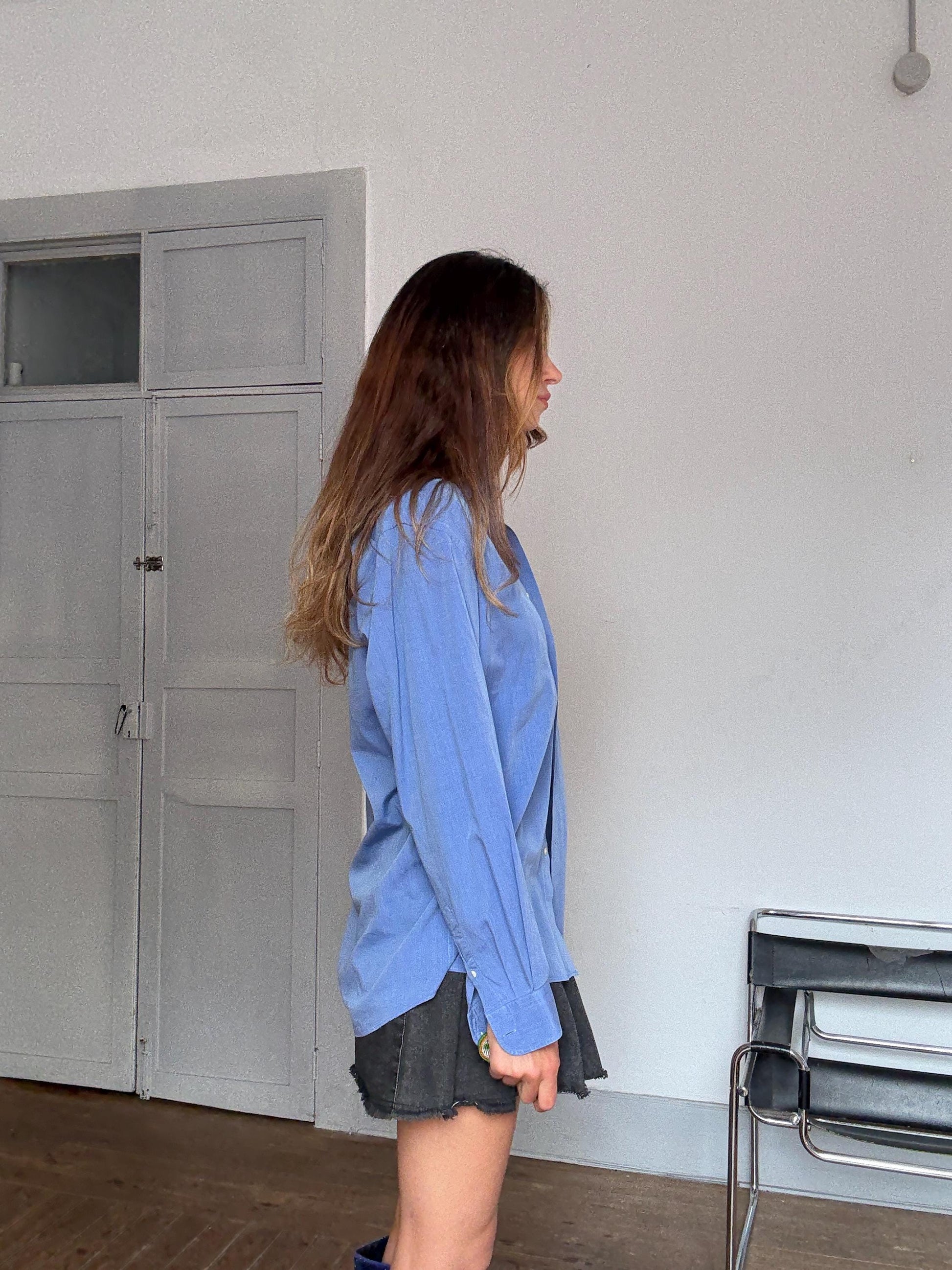 Vintage Massimo Dutti Blue Cotton Shirt – Oversized Boyfriend Fit – Dark Academia Preppy Unisex Button Down