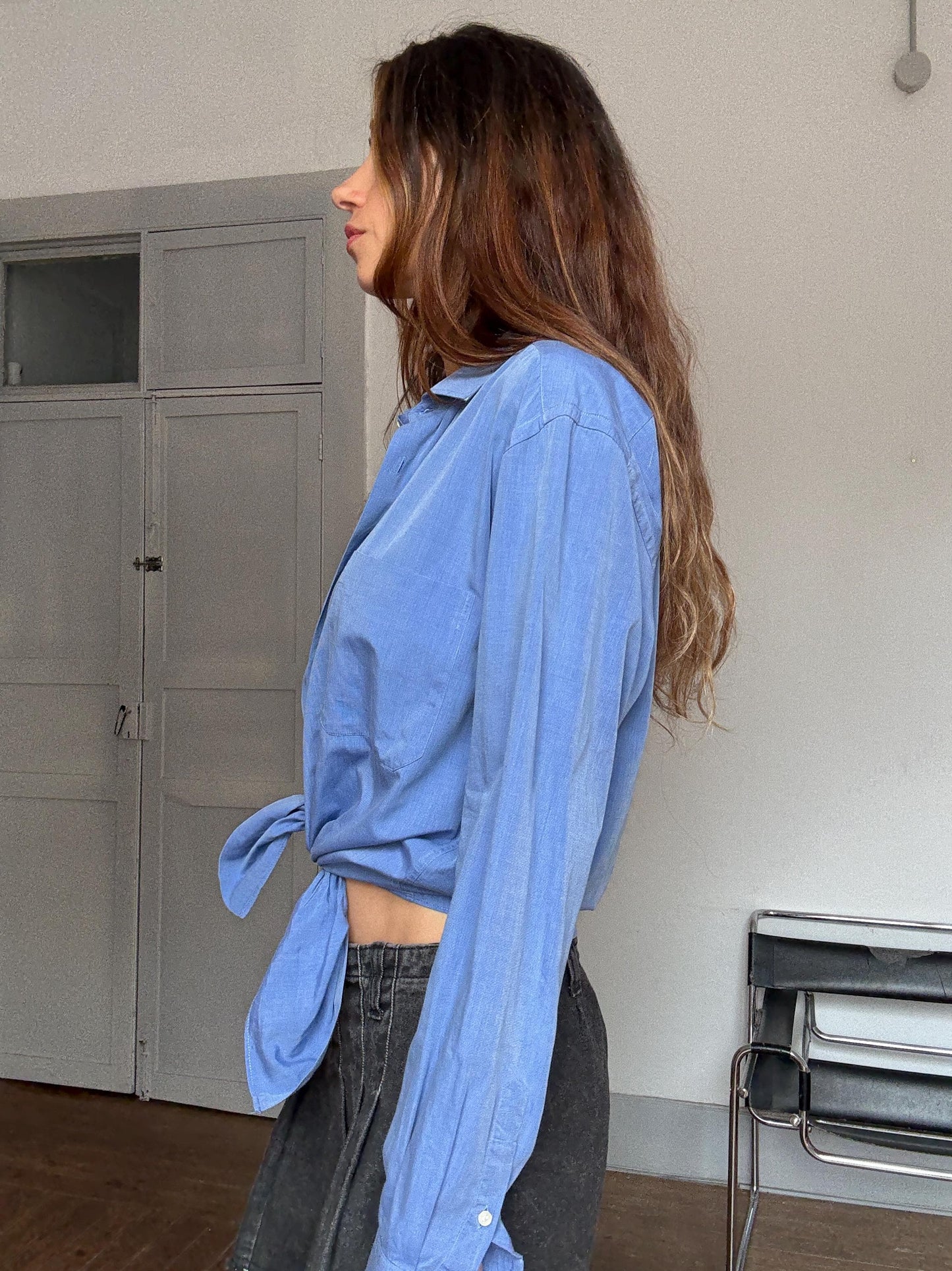 Vintage Massimo Dutti Blue Cotton Shirt – Oversized Boyfriend Fit – Dark Academia Preppy Unisex Button Down