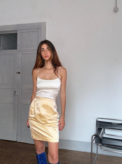 Vintage Jil Sander Silk Pencil Skirt, Pale Gold — fabric close-up