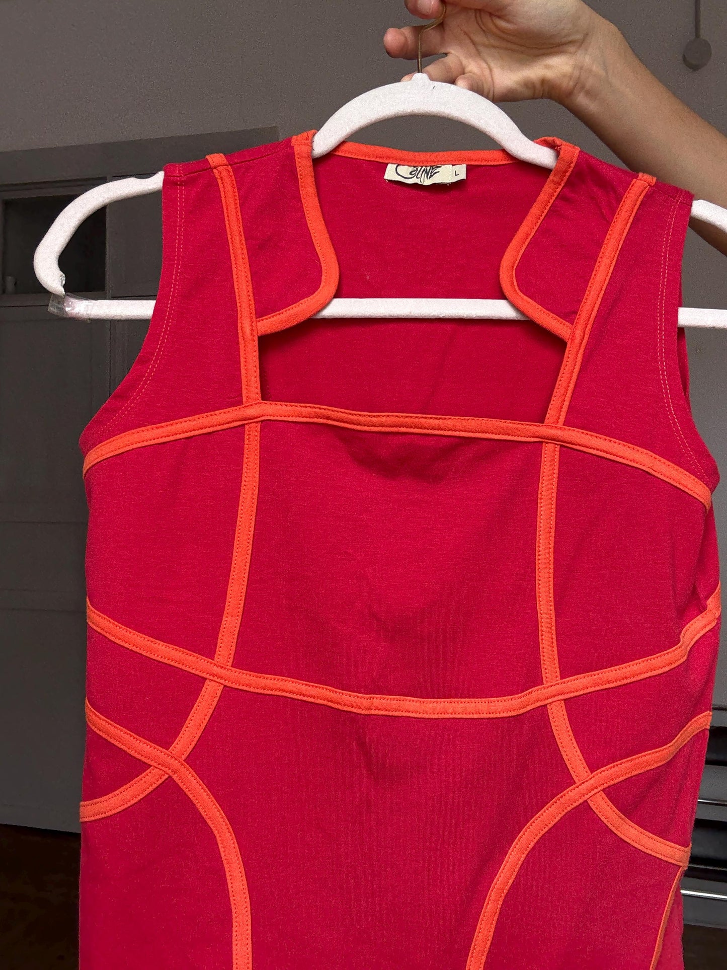 Y2K Vintage Futuristic Panel Top – Cyber Tank with Contrast Stitch – Spacecore Club Kid Aesthetic – Christina Milian Style, Size L