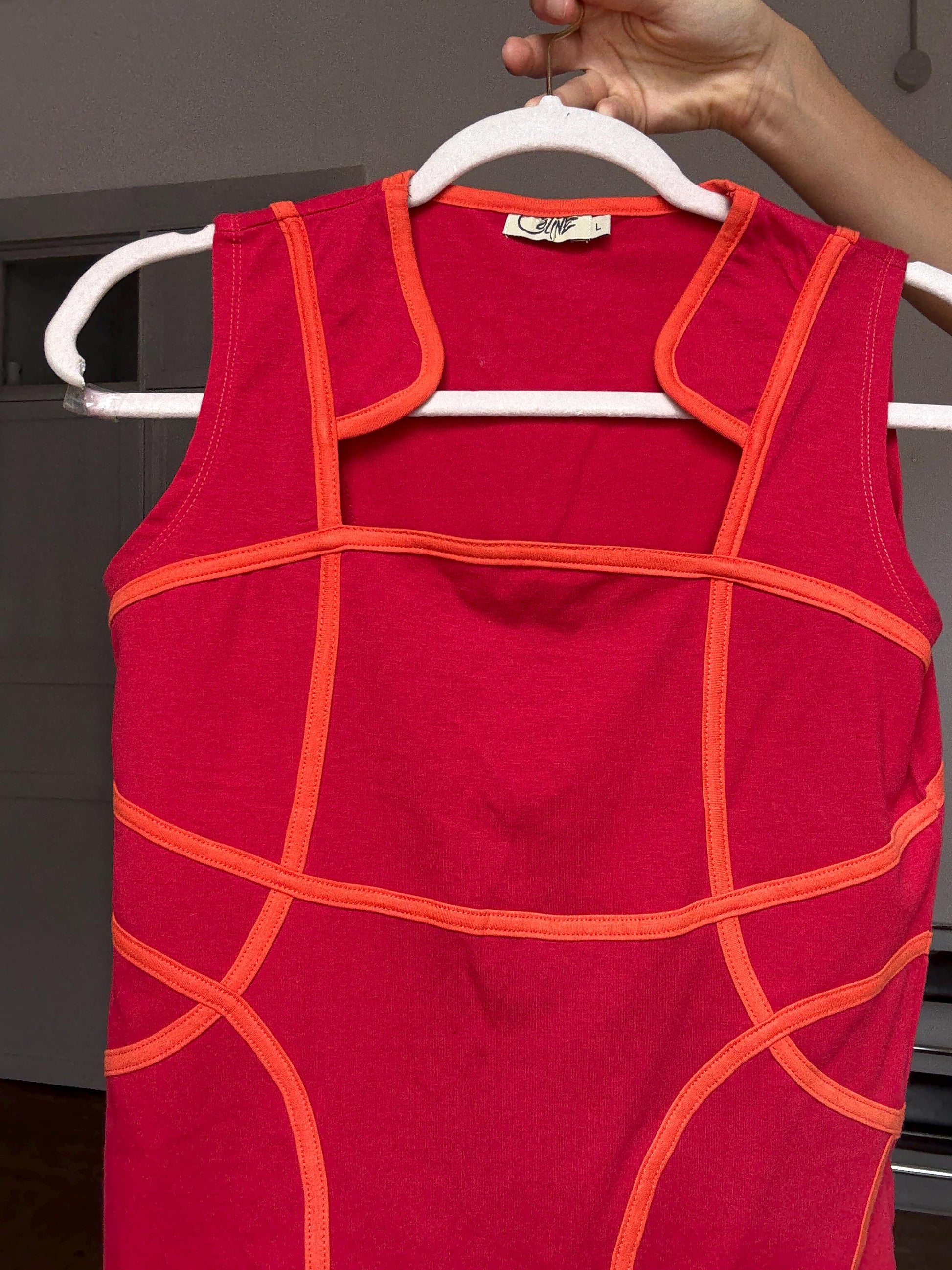 Y2K Vintage Futuristic Panel Top – Cyber Tank with Contrast Stitch – Spacecore Club Kid Aesthetic – Christina Milian Style, Size L