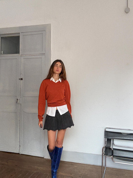 Vintage Pedro del Hierro Wool-Cashmere Blend Jumper – Burnt Orange – Unisex Fit – Academia Aesthetic