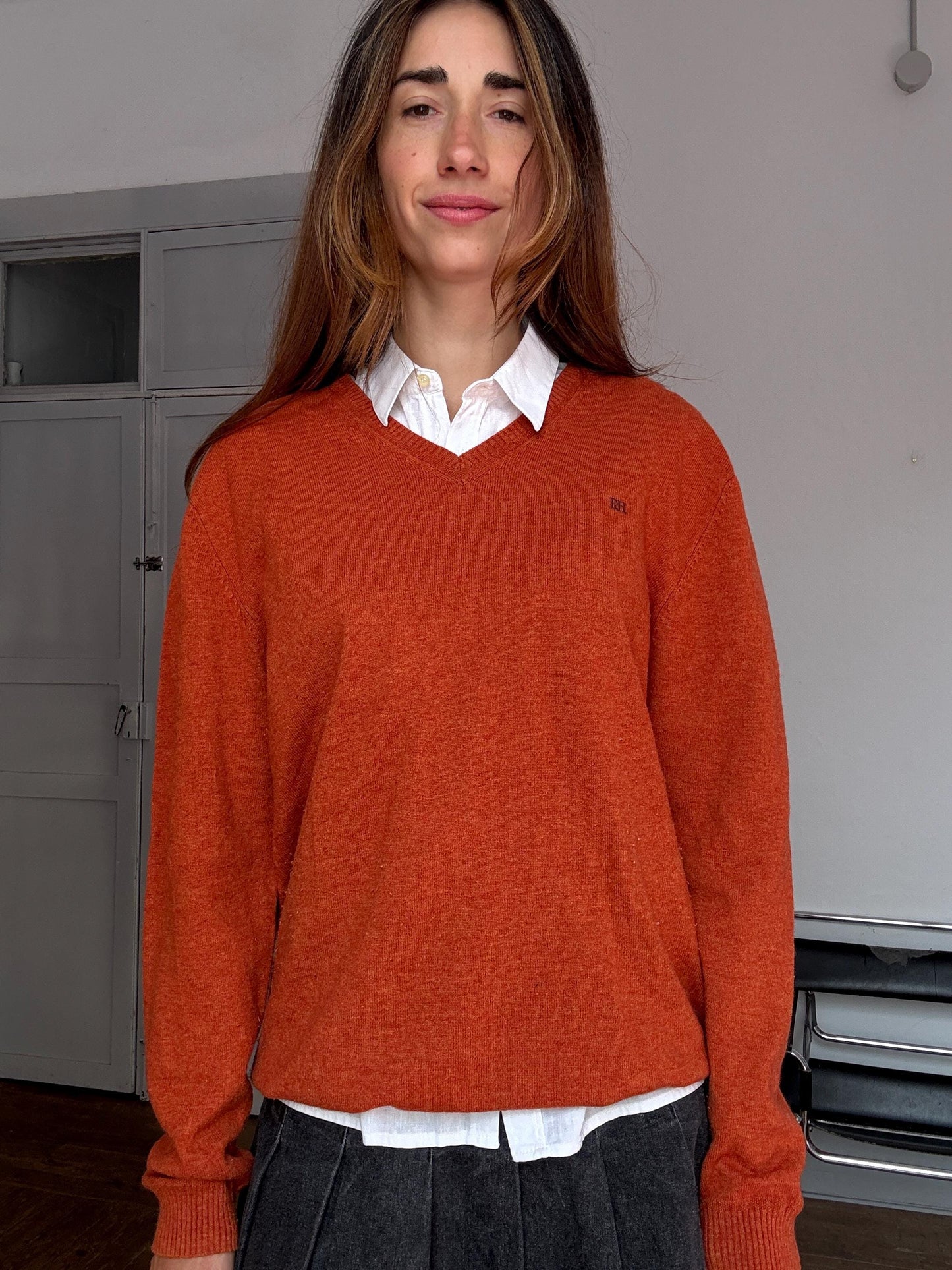 Luxe Pedro del Hierro Wool-Cashmere Blend Jumper – Burnt Orange – Unisex Fit – Academia Aesthetic