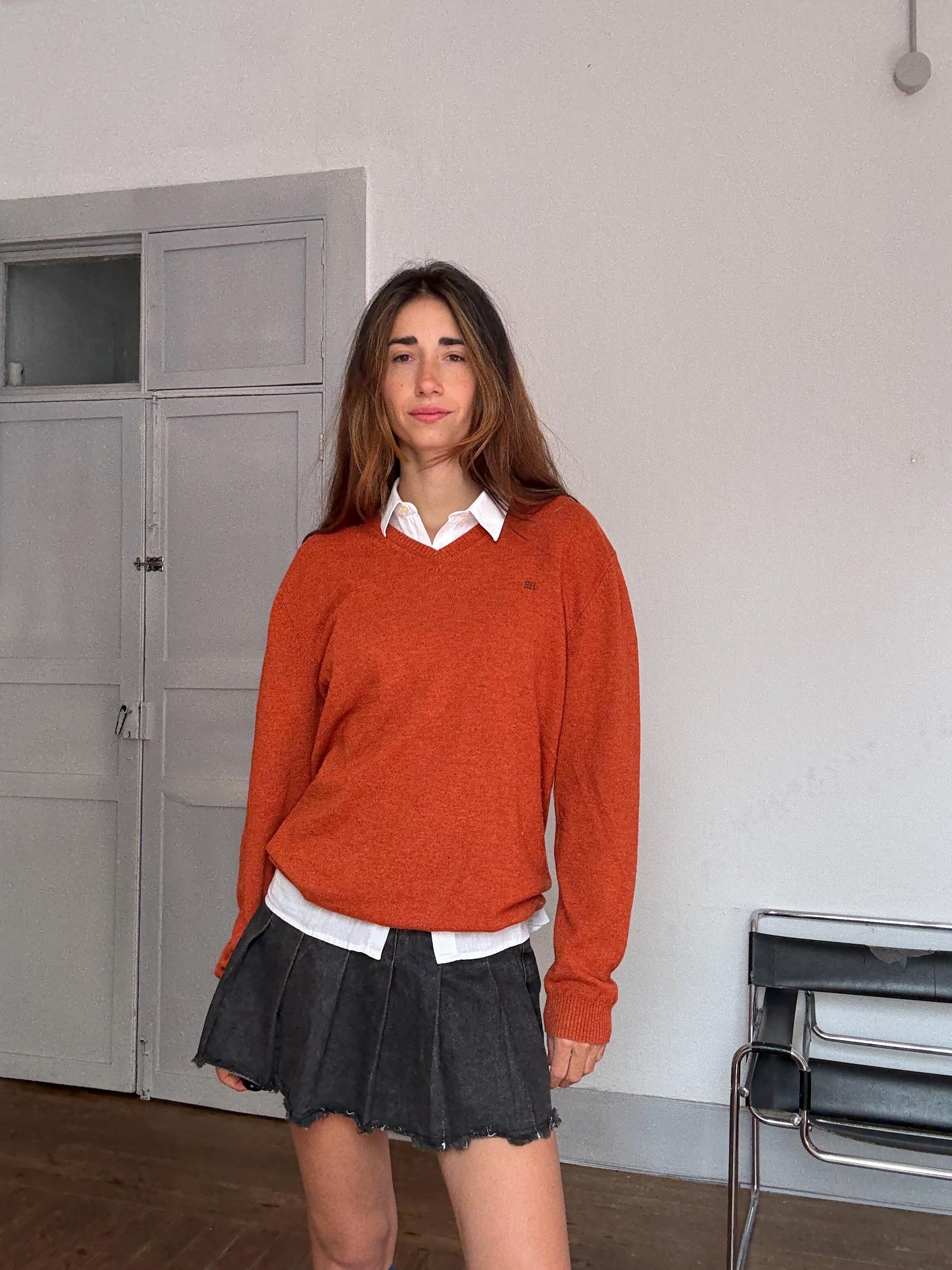 Luxe Pedro del Hierro Wool-Cashmere Blend Jumper – Burnt Orange – Unisex Fit – Academia Aesthetic