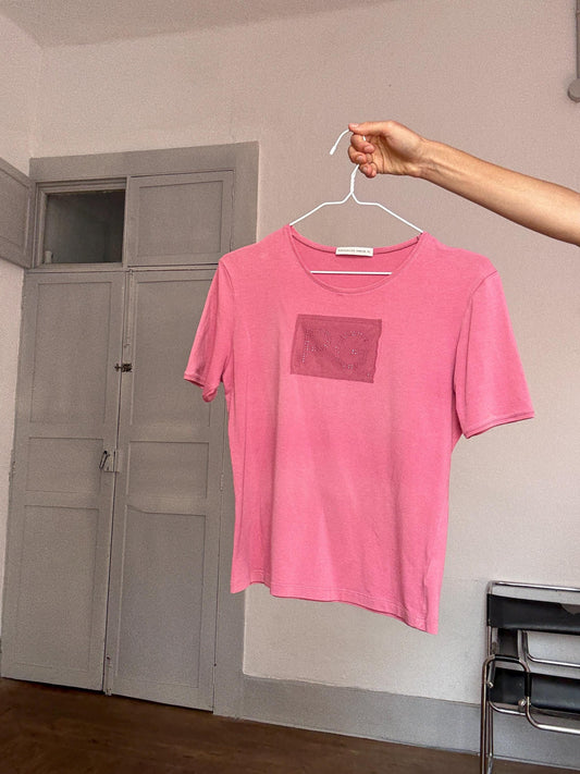 Purificación García Pink Logo T-Shirt – Size XL – Stretch Cotton – Spanish Designer – Y2K Vibes