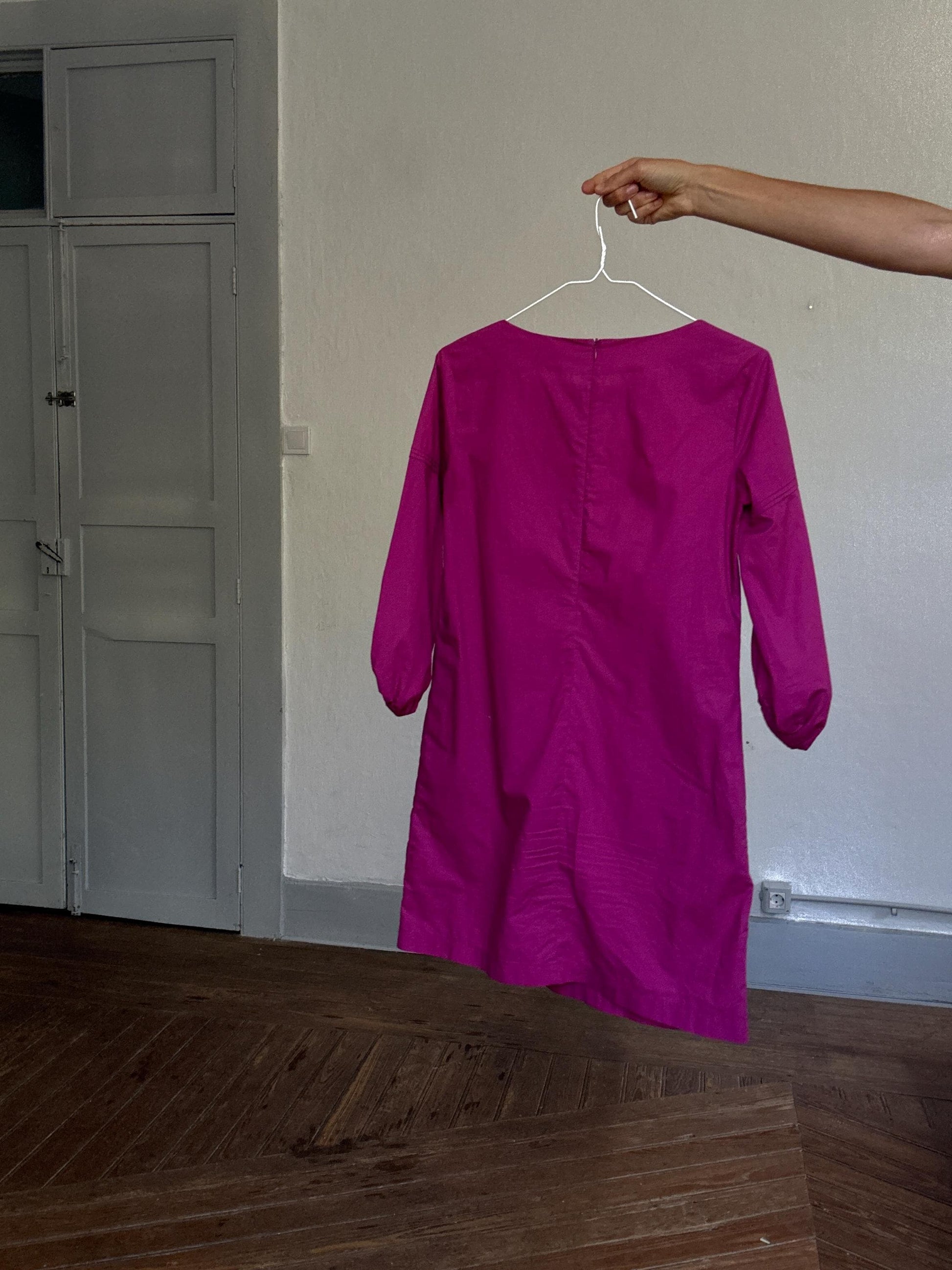 Adolfo Dominguez pink cotton mini dress, puff sleeve party dress, Spanish designer piece, Size S