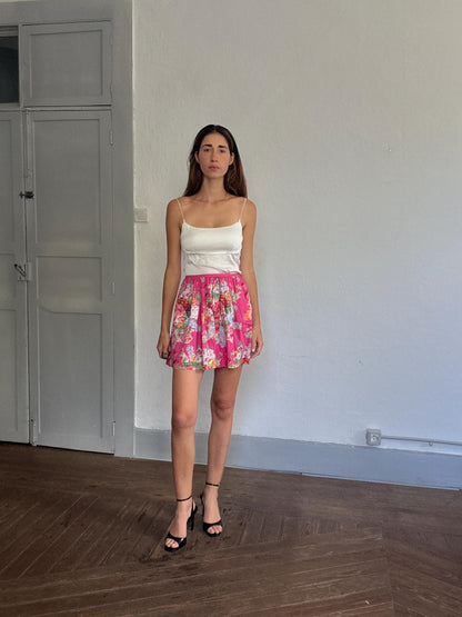 Pink Floral Mini Skirt With Pockets — back view
