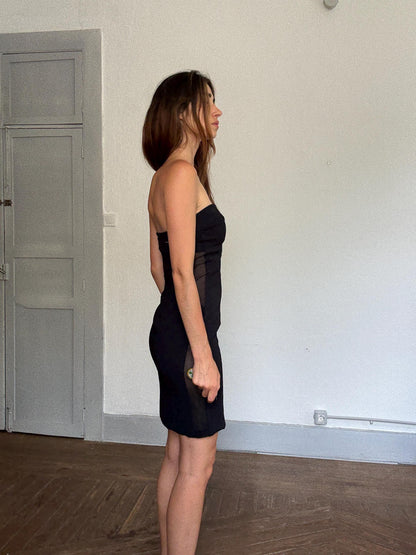 Black Strapless Mini Dress With Sheer Panel — additional view 5