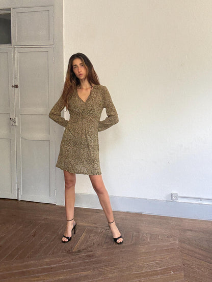 Olive Floral Mini Dress With Sheer Sleeves — additional view 7