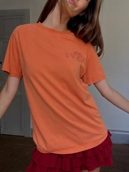Desigual orange cotton t-shirt, lizard graphic, retro 90s style tee, size M
