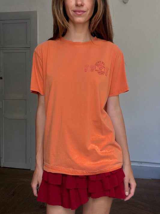 Desigual orange cotton t-shirt – “Free Life” bold back print, lizard graphic, retro 90s style tee with front logo, size M