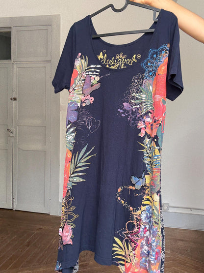 Navy Blue Asymmetric Floral Mini Dress — additional view 8