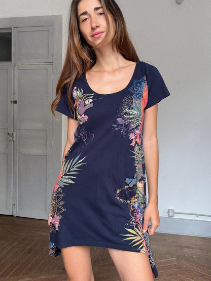 Navy Blue Asymmetric Floral Mini Dress — additional view 5