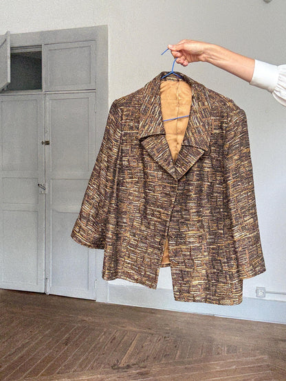 Vintage gold brown oversized blazer retro glam layering jacket, Size M - L