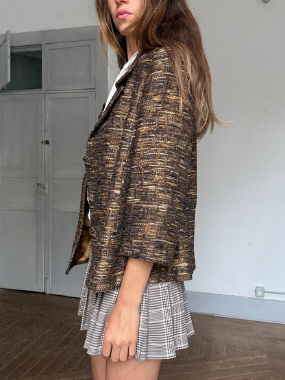 Vintage gold brown oversized blazer retro glam layering jacket, Size M - L