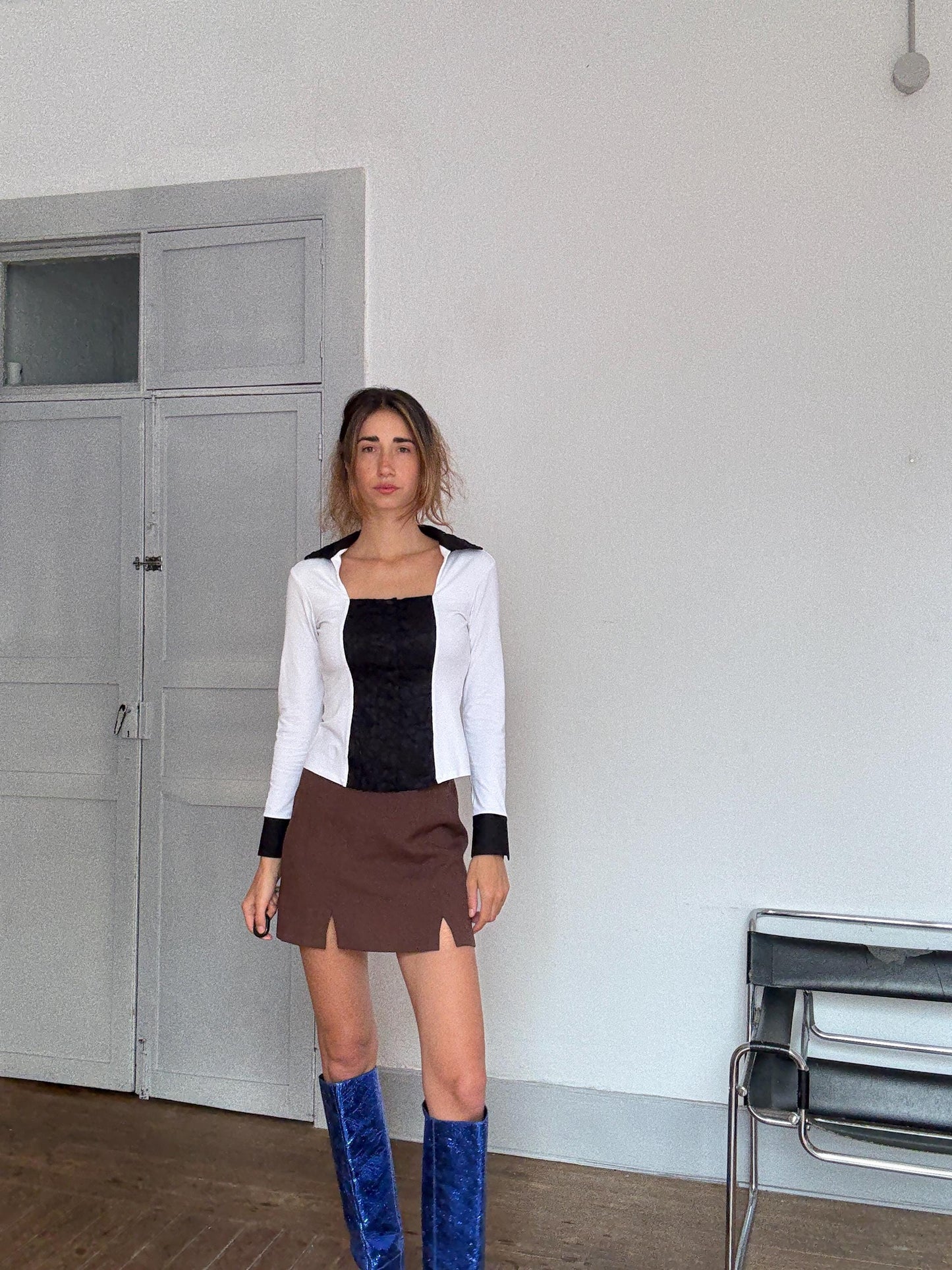 Vintage Nara Camicie Italy Romantic Lace Shirt – Black & White Corset Style Blouse – 90s Luxury Vibe – Worn Like Bella Hadid