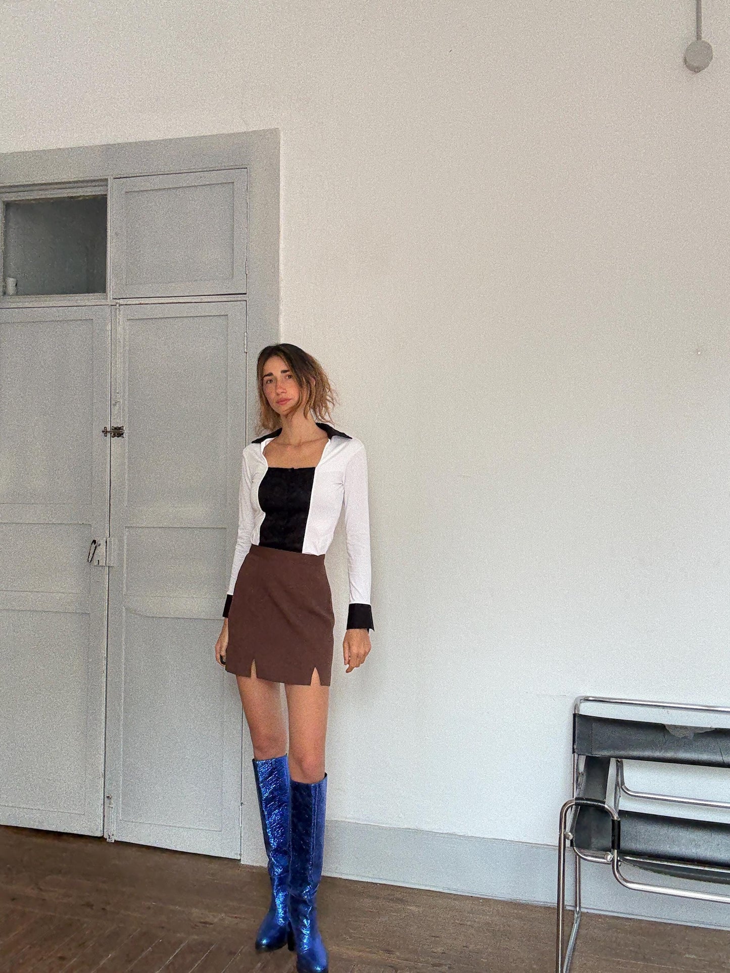 Vintage Nara Camicie Italy Romantic Lace Shirt – Black & White Corset Style Blouse – 90s Luxury Vibe – Worn Like Bella Hadid