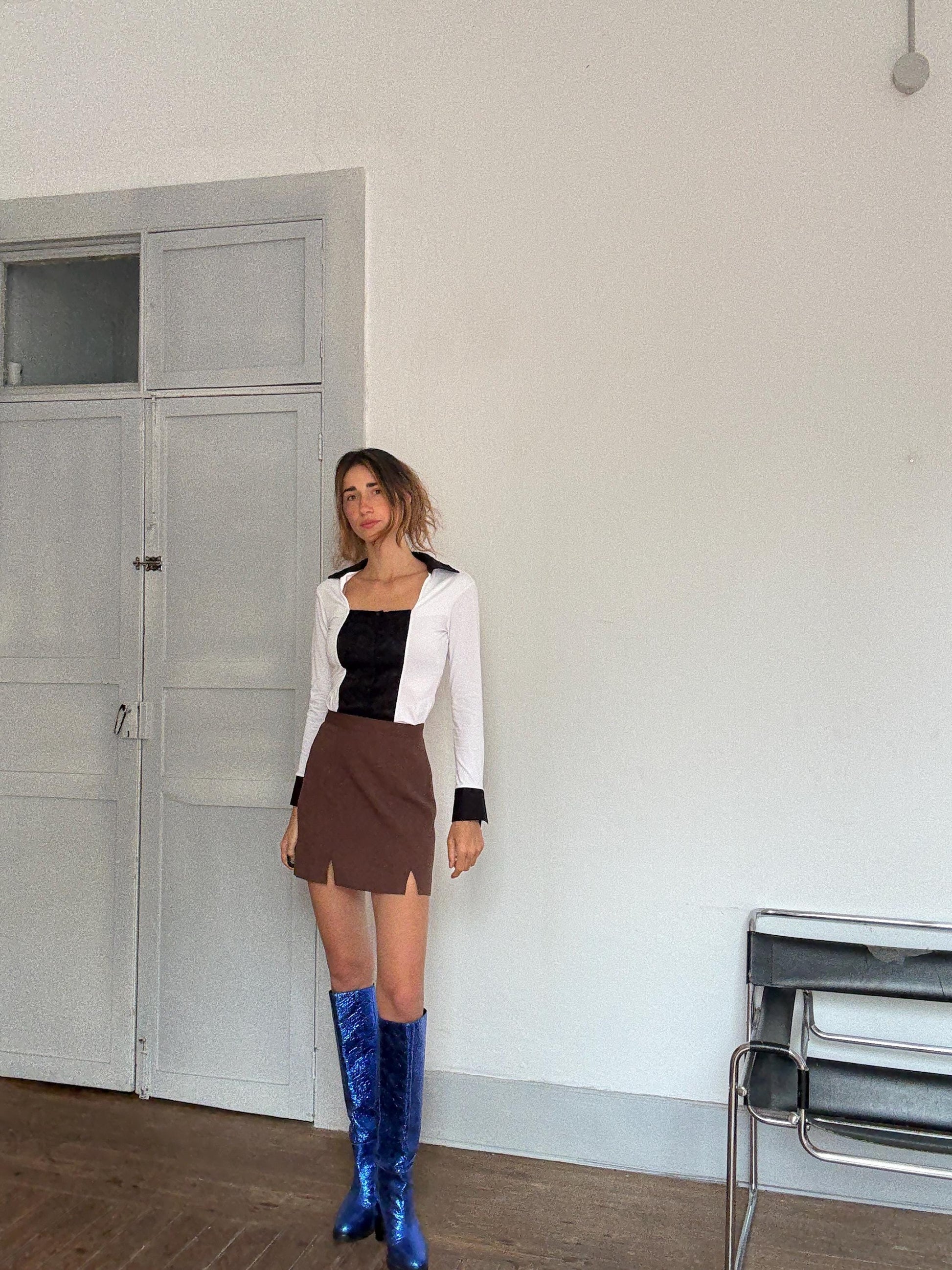 Vintage Nara Camicie Italy Romantic Lace Shirt – Black & White Corset Style Blouse – 90s Luxury Vibe – Worn Like Bella Hadid