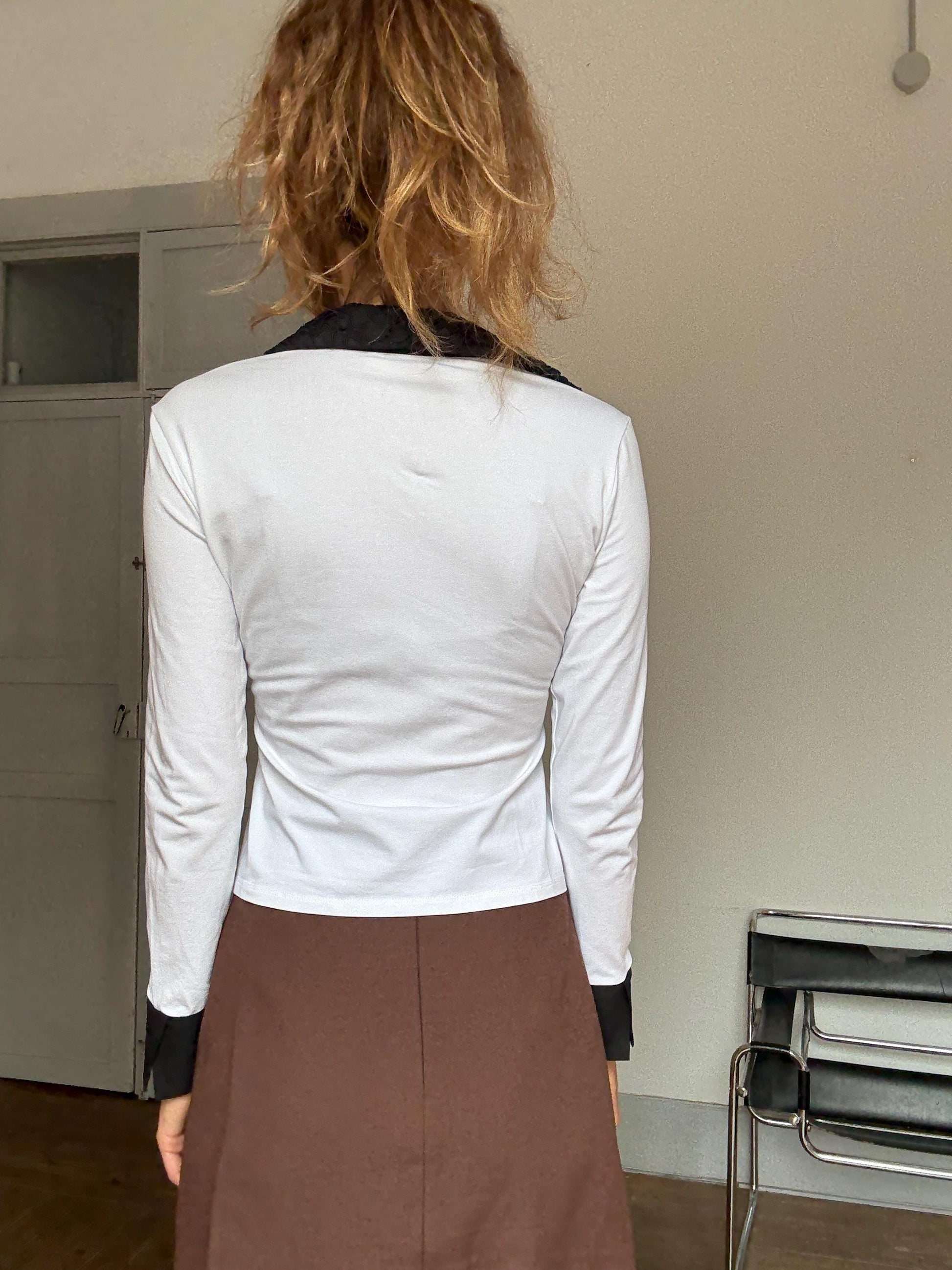 Vintage Nara Camicie Italy Romantic Lace Shirt – Black & White Corset Style Blouse – 90s Luxury Vibe – Worn Like Bella Hadid