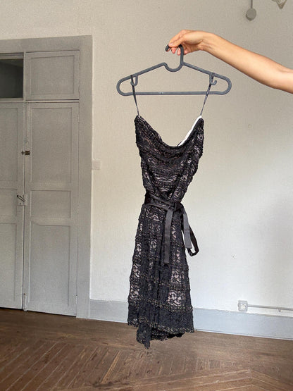 Black Lace Mini Dress, Gothic Y2K Morgan Strapless