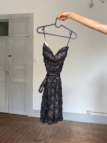 Black Lace Mini Dress, Gothic Y2K Morgan Strapless
