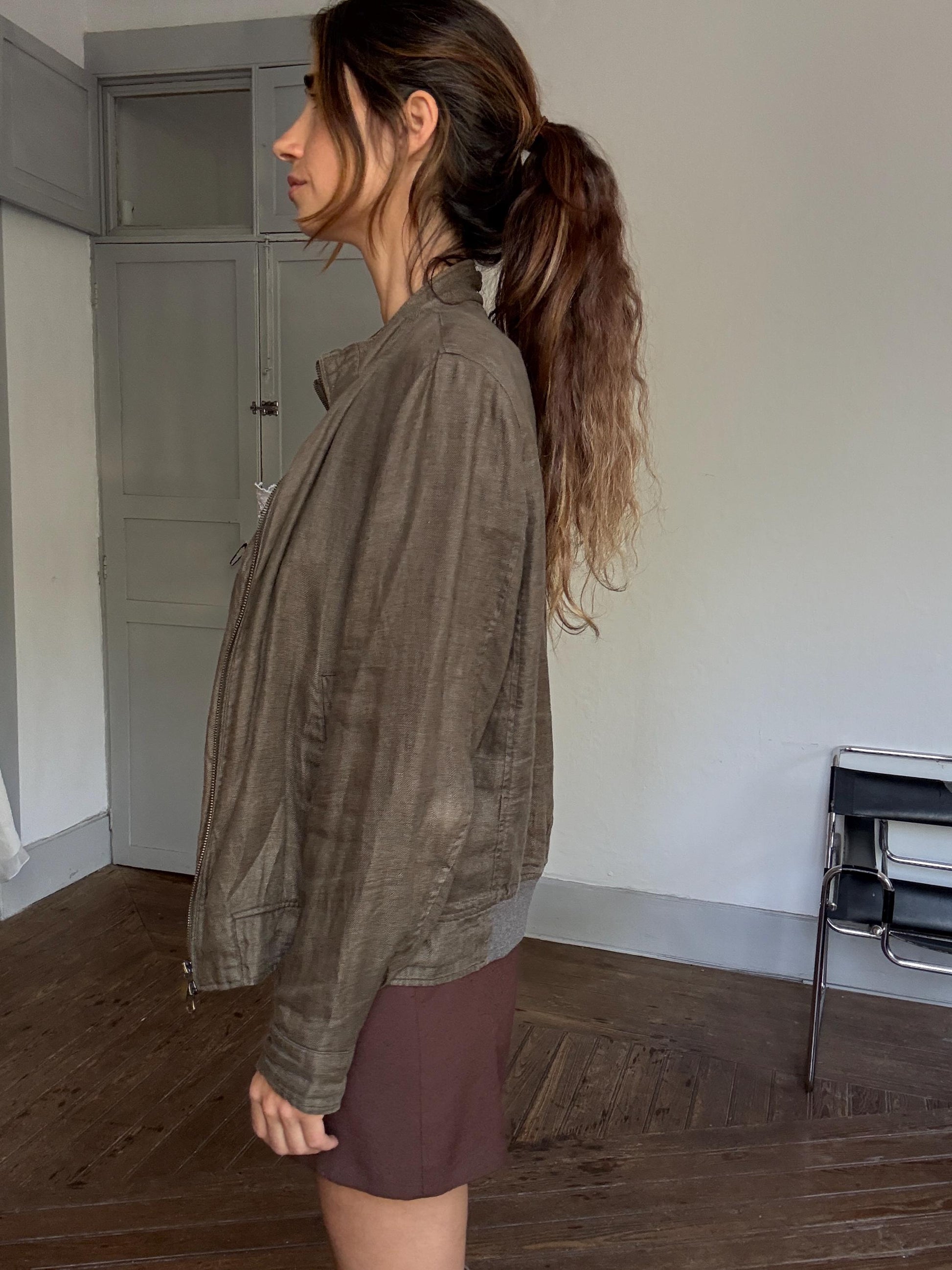 Luxe Massimo Dutti ( Originally Men's ) Green Linen Jacket – Effortless Unisex Parisian Style fashion (M)