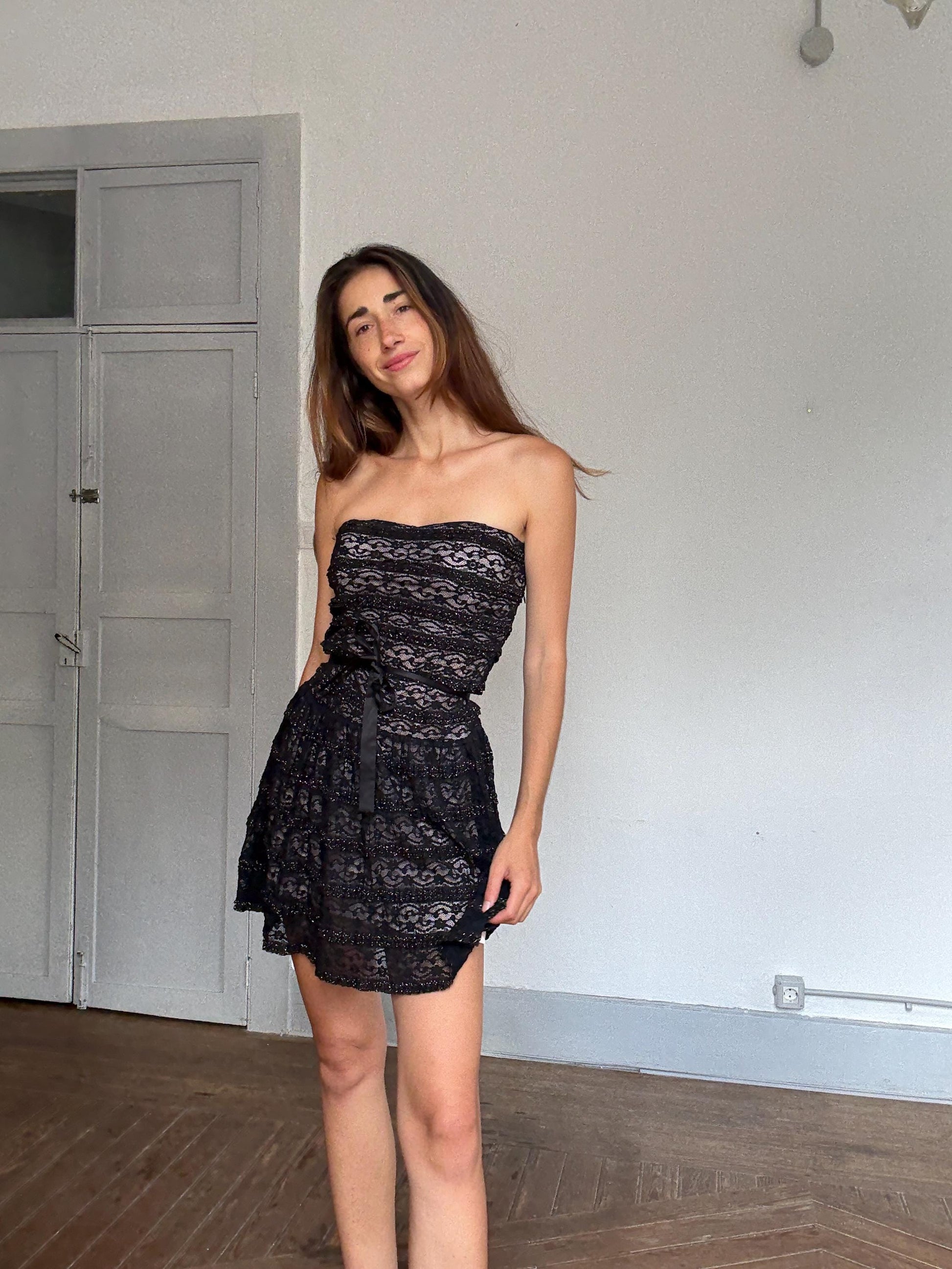 Morgan black lace mini dress, Goth party look | Gossip Girl style sexy short dress, Size M