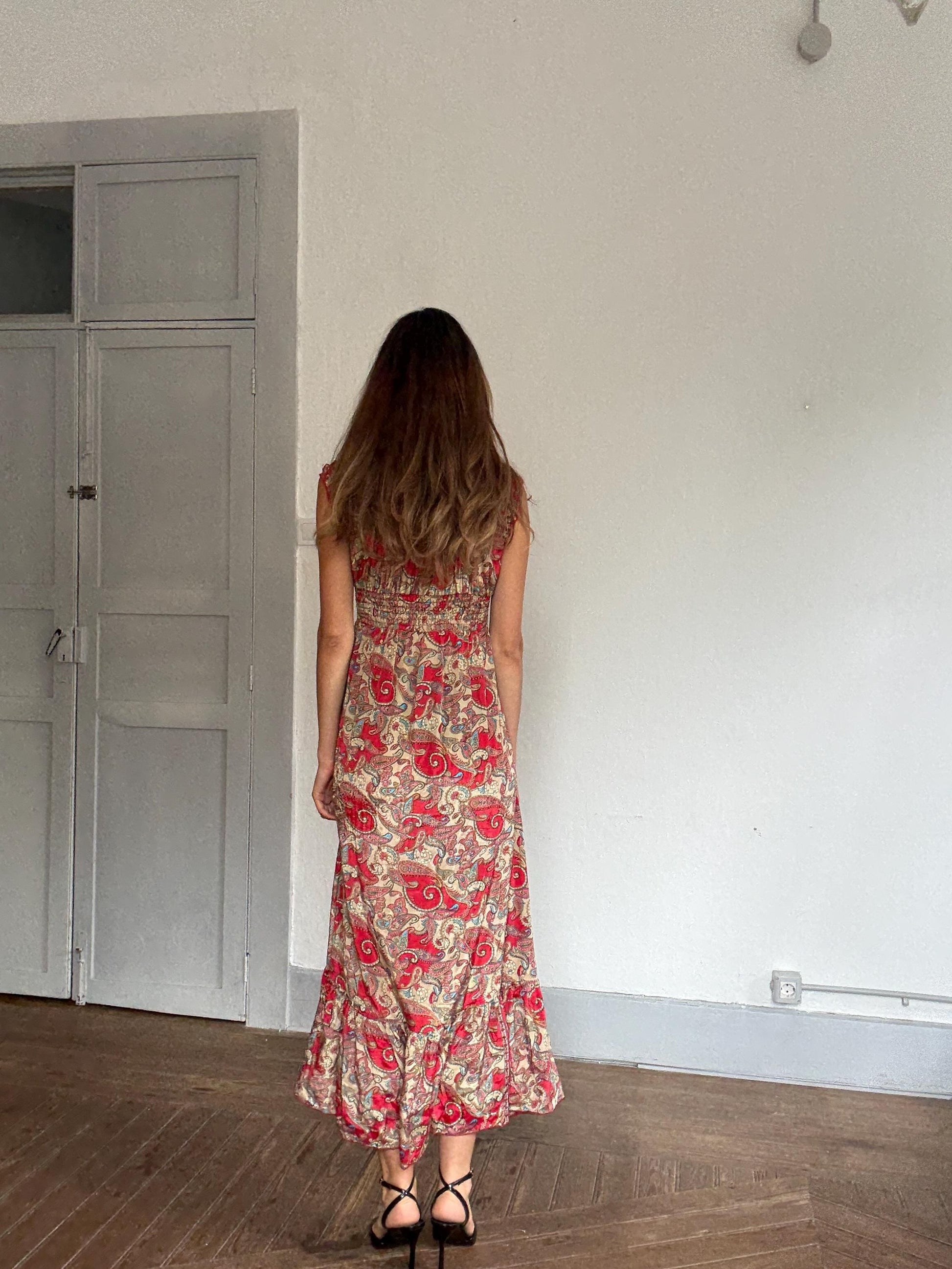 Boho silk maxi dress – paisley dream fit for Coachella & cottagecore queens, Size XS - S