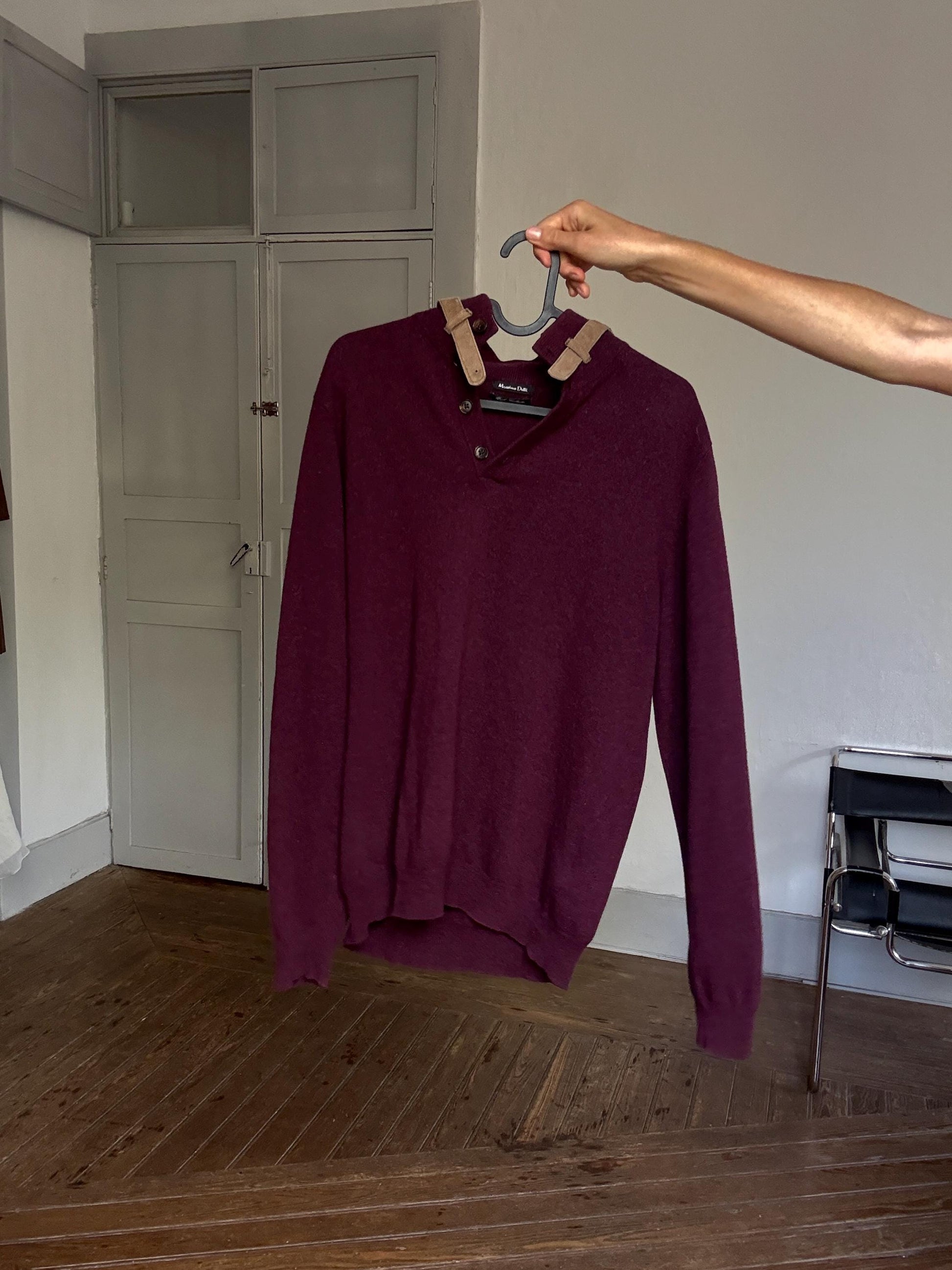 Massimo Dutti Wool Cashmere Jumper – Unisex Boyfriend Fit in Aubergine, Soft & Cozy Knit, Size M