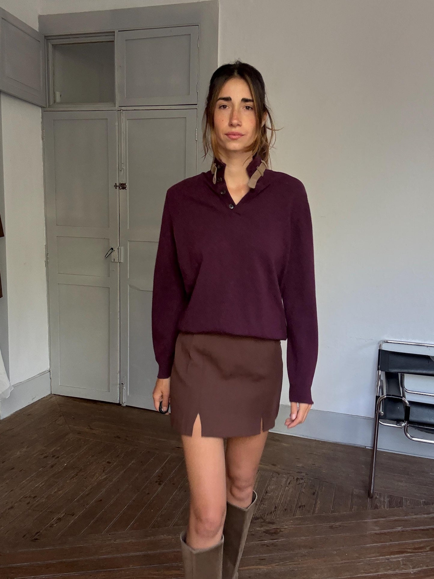 Massimo Dutti Wool Cashmere Jumper – Unisex Boyfriend Fit in Aubergine, Soft & Cozy Knit, Size M