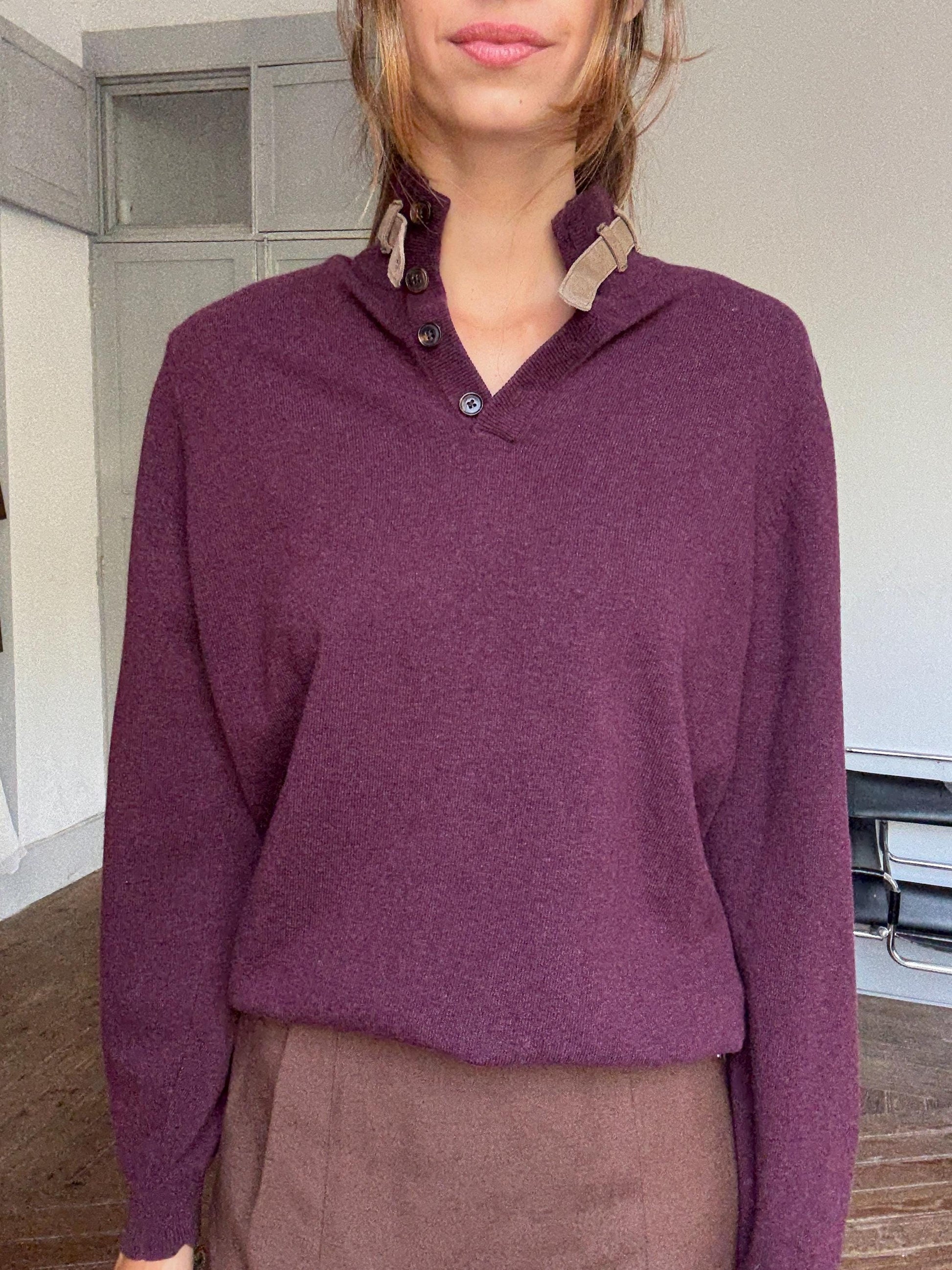 Massimo Dutti Wool Cashmere Jumper – Unisex Boyfriend Fit in Aubergine, Soft & Cozy Knit, Size M